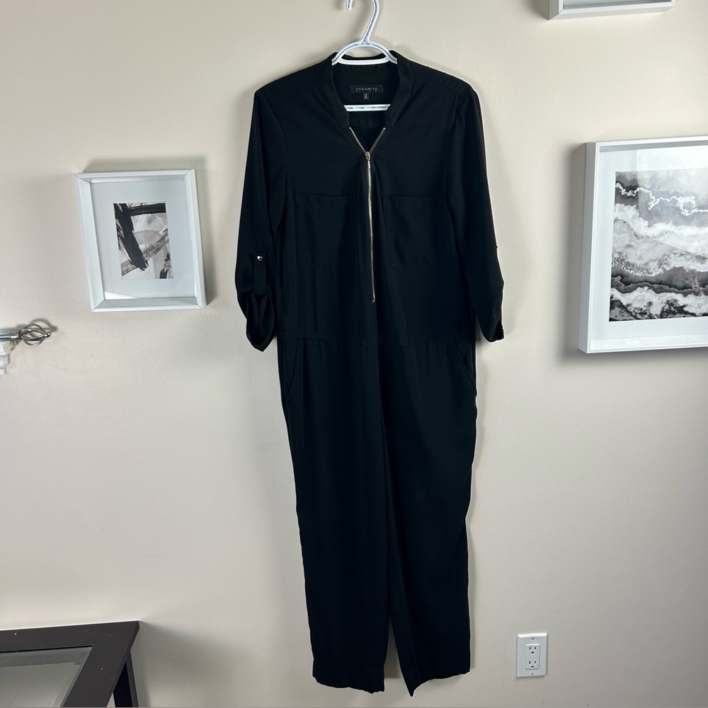 Dynamite Black Jumpsuit with Gold Zipper